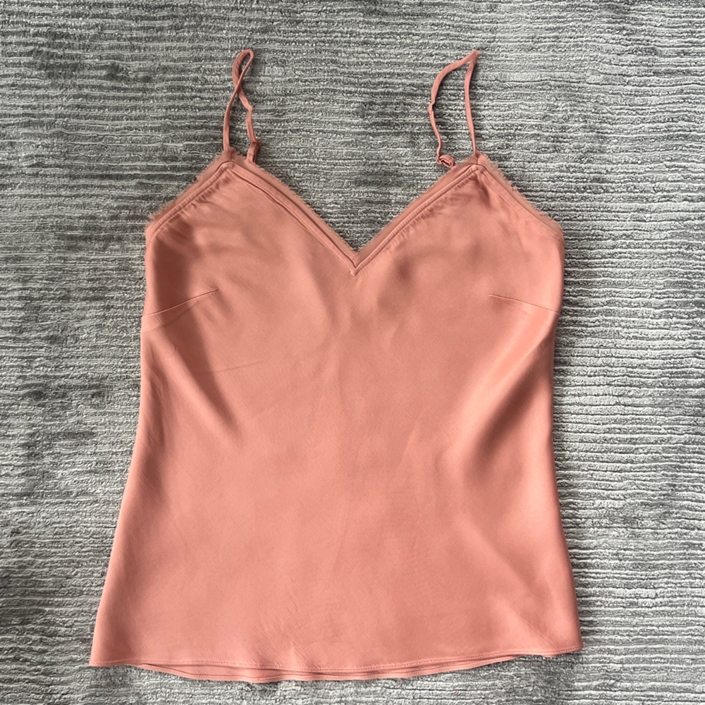 FRAME Silky Coral Pink V-Neck Spaghetti Strap Top